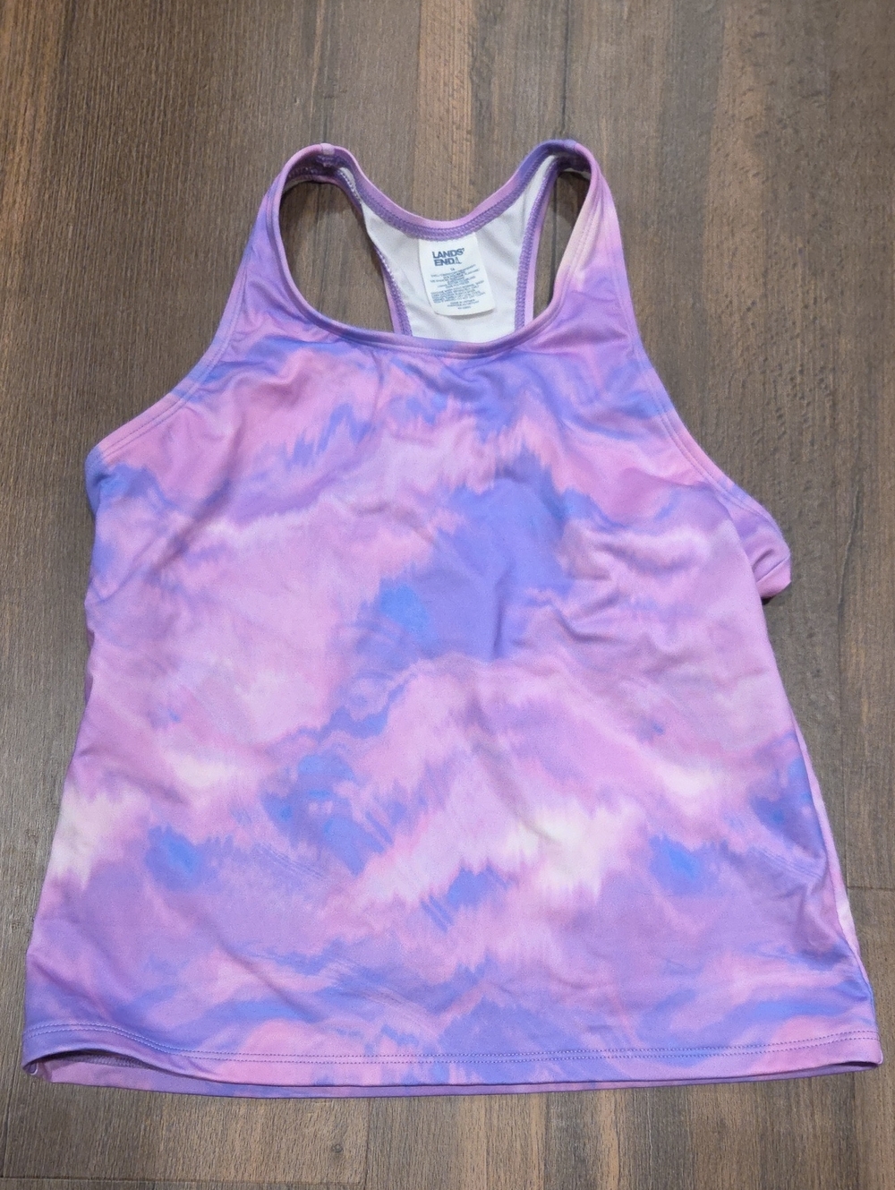 Lands' End Girls Purple Tie-Dye Racerback Swim Tank